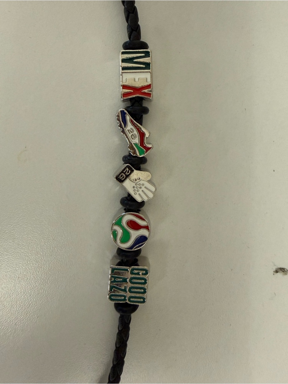 FIFA Soccer Charm Braided Leather Bracelet with Multicolor Enamel Charms